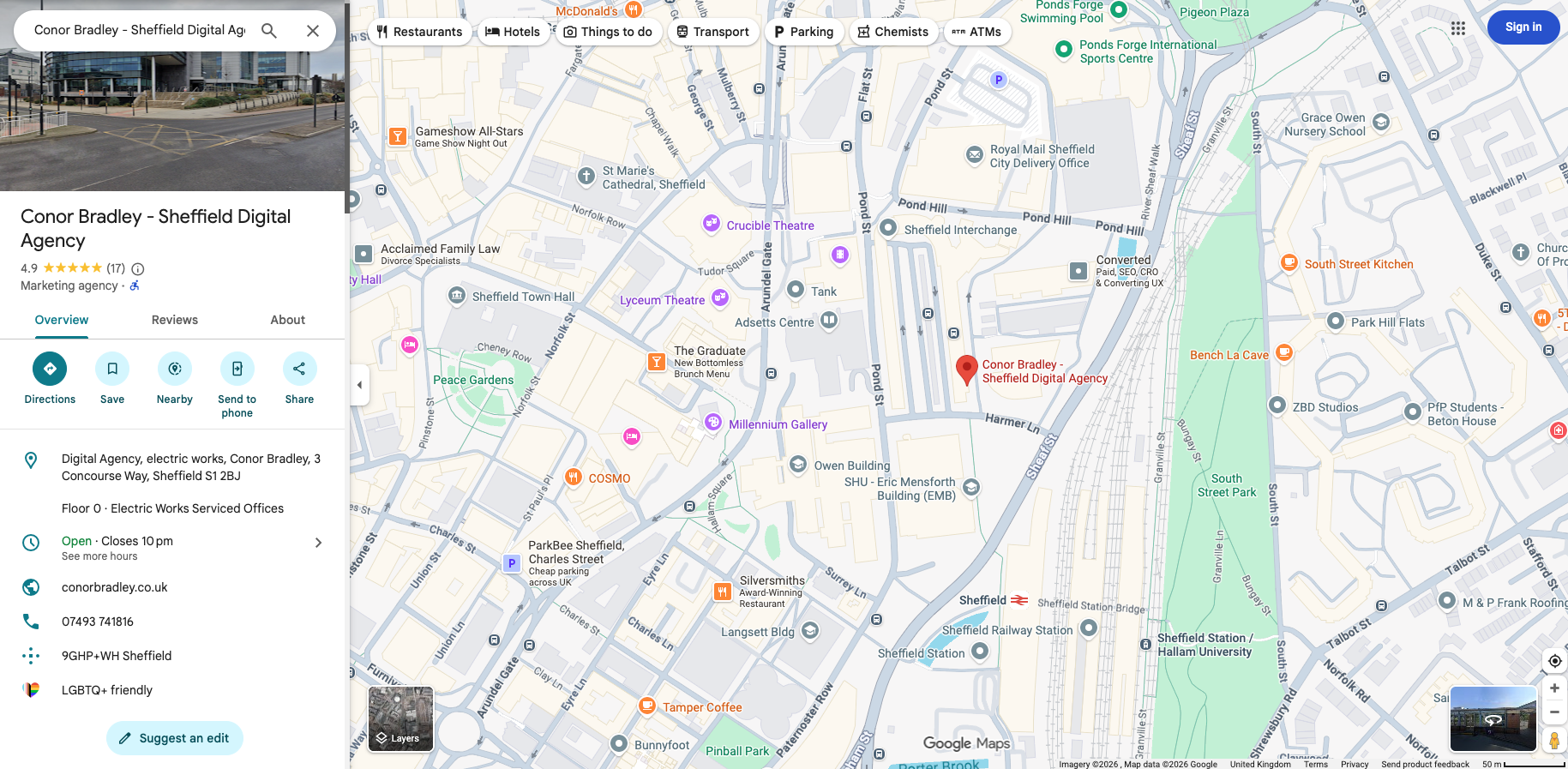 Conor Bradley Digital Agency Google Maps Profile Screenshot