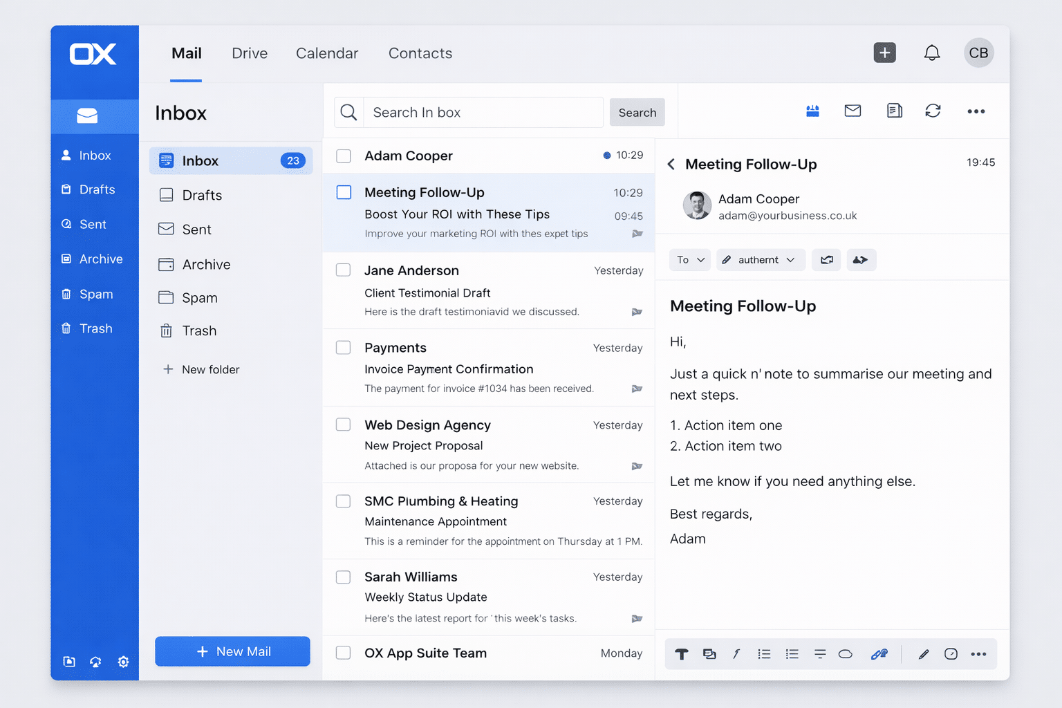 OX App Suite Email Inbox Conor Bradley Digital Agency