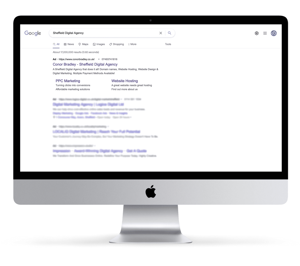 Google Search PPC Ads Sheffield iMac Pro Mockup Conor Bradley Sheffield Digital Agency e1632174924607