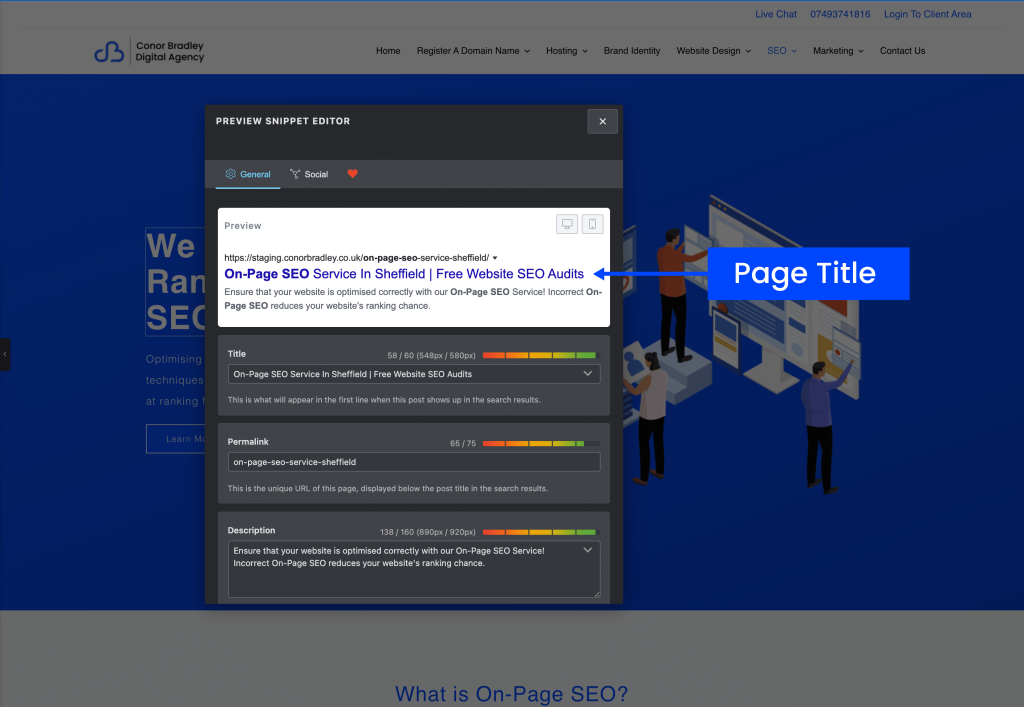 On-Page SEO Service Page Title Diagram Conor Bradley Digital Agency