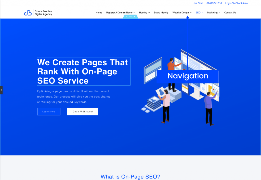 On-Page SEO Service Navigation Diagram Conor Bradley Digital Agency