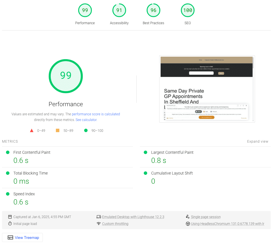 Aara Medical Clinic Google Page Speed Screenshot