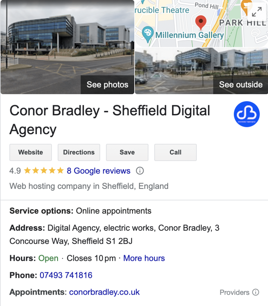 Conor Bradley - Sheffield Digital Agency GMB Screenshot