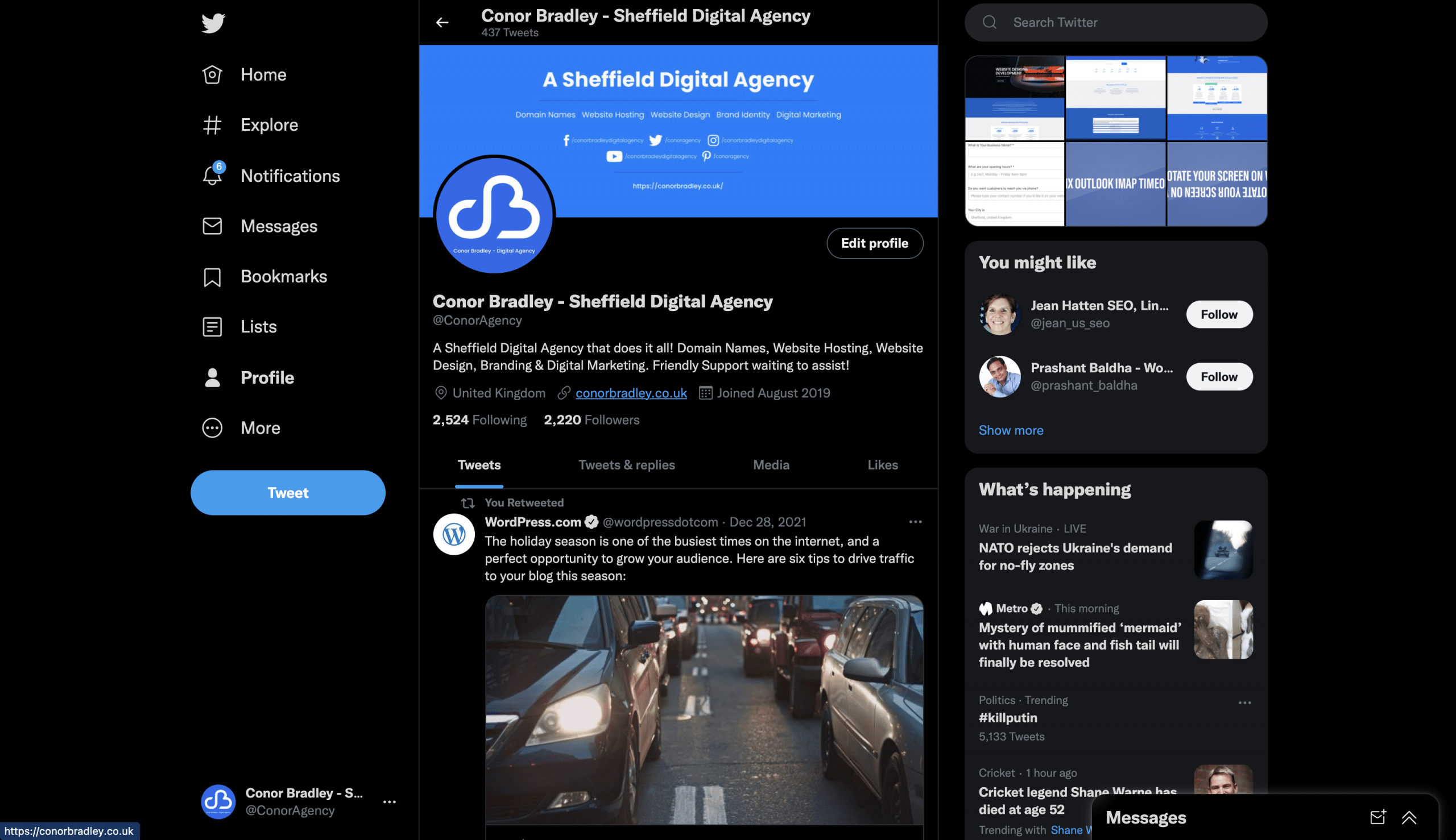 Created Links Screenshot Conor Bradley Digital Agency