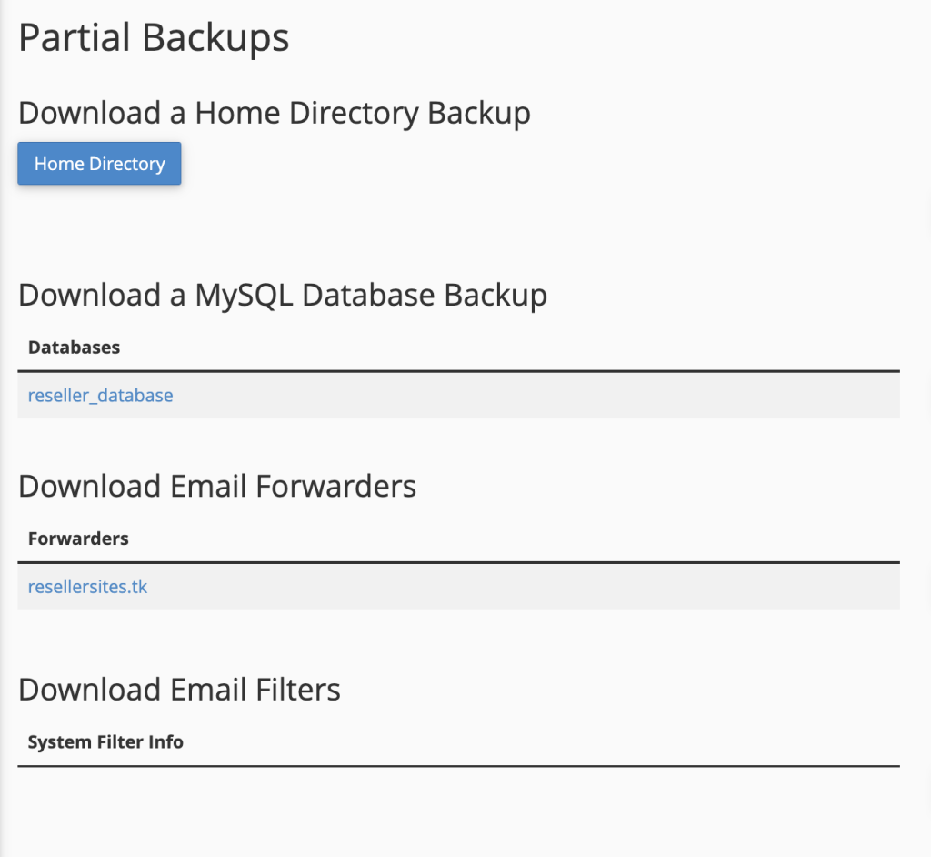 Downloading a partial backup from cpanel