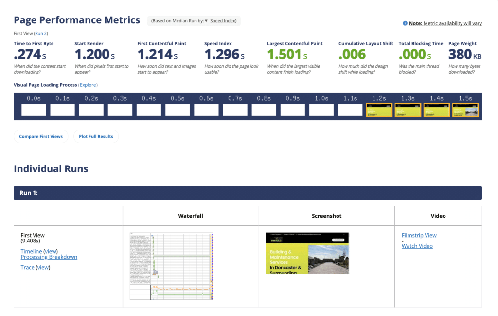 Emerald Building Maintenance Website Page Speed Screenshot
