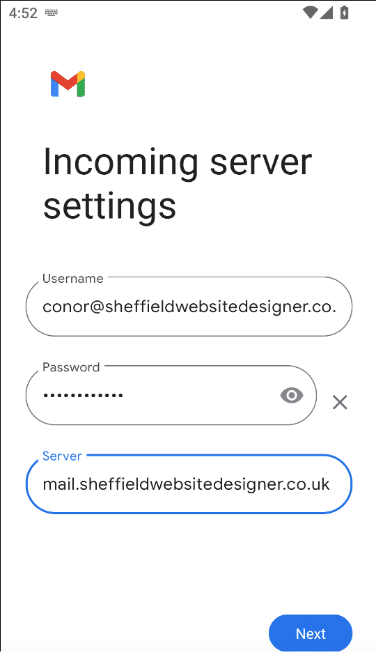 Gmail Incoming server setting