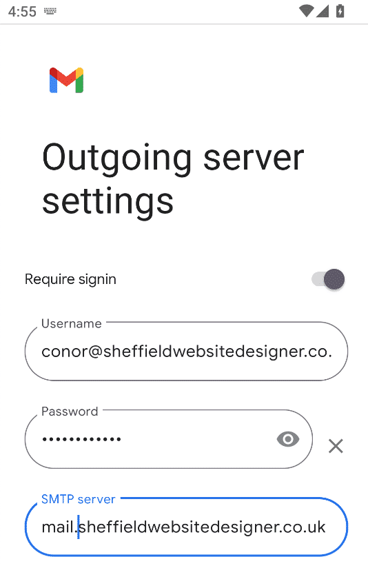 Gmail Outgoing server setting