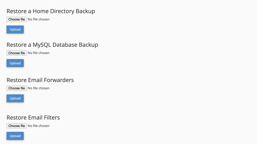 Restoring a partial backup from cpanel