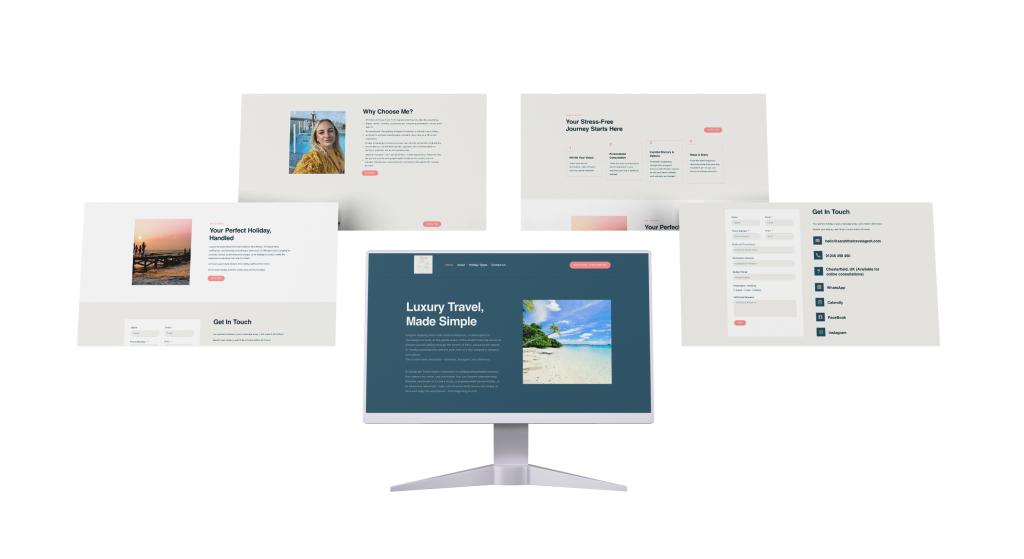 Sarah the Travel Agent All Pages Mockup