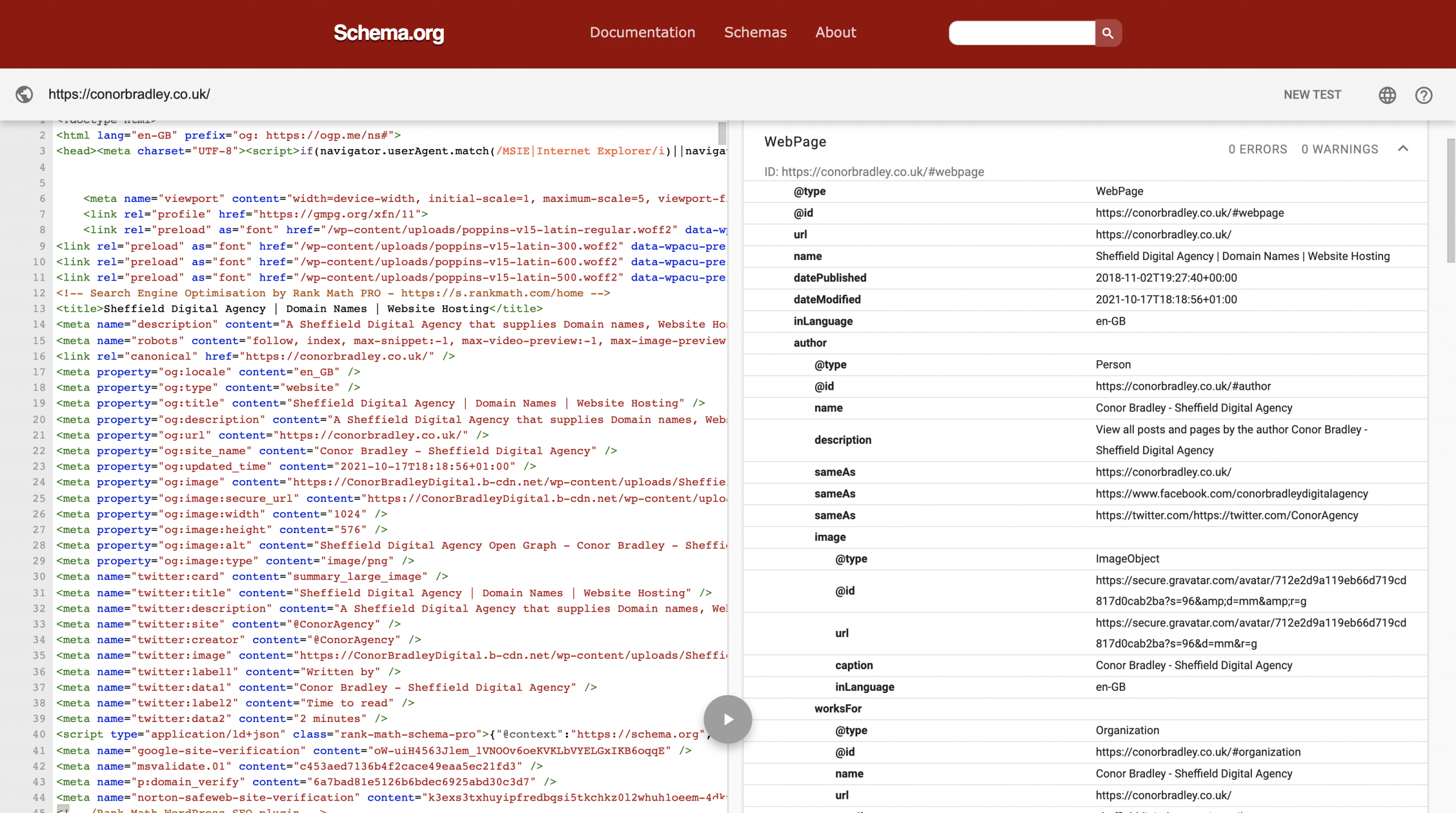 Structured Data Screenshot Conor Bradley Digital Agency