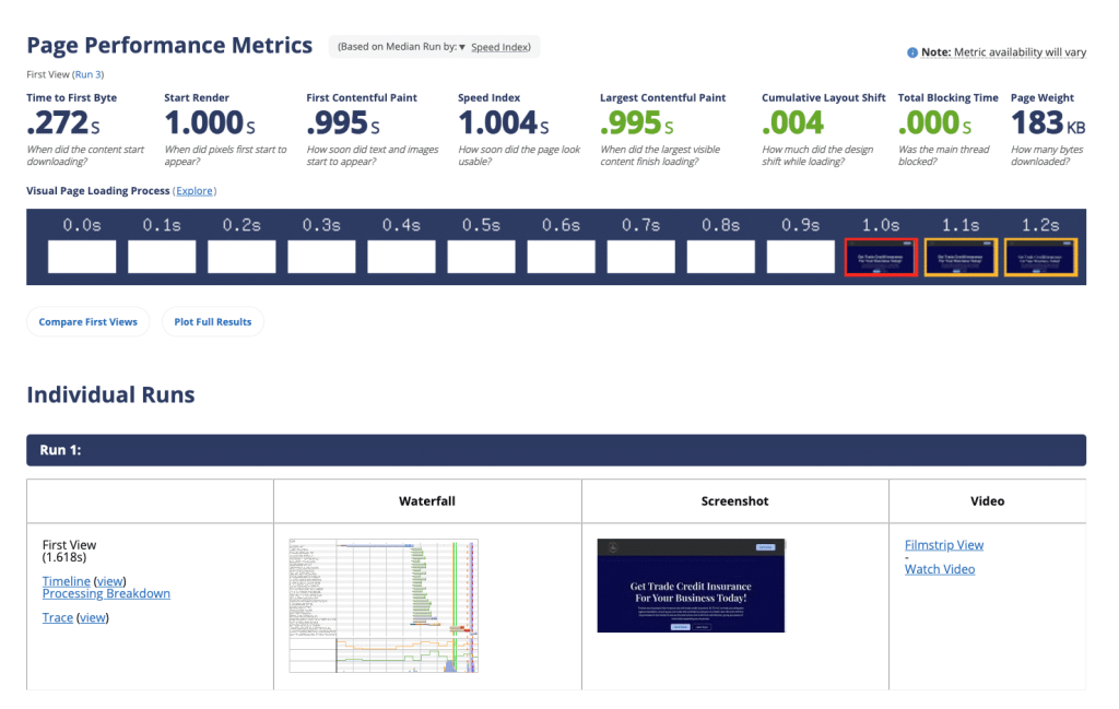 TCI UK Website Page Speed Screenshot