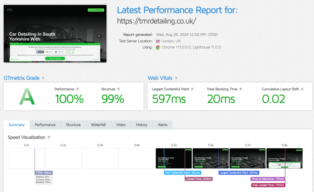 TMR Detailing Website Speed