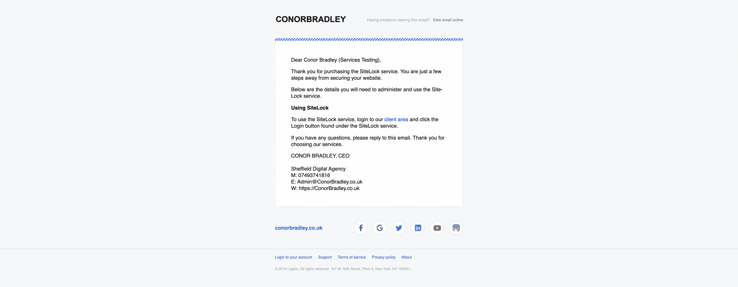 What an email looks like from us so you know its not spam conor bradley digital agency