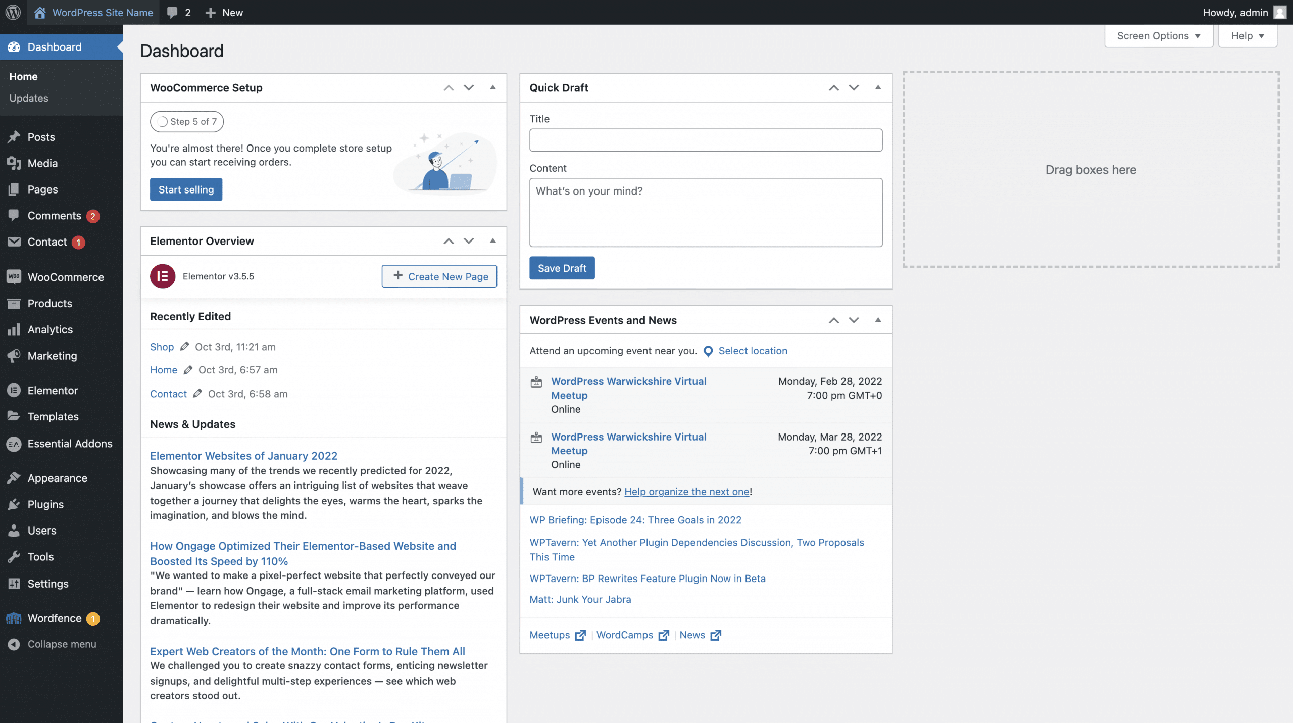 WordPress Dashboard Screenshot Conor Bradley Digital Agency