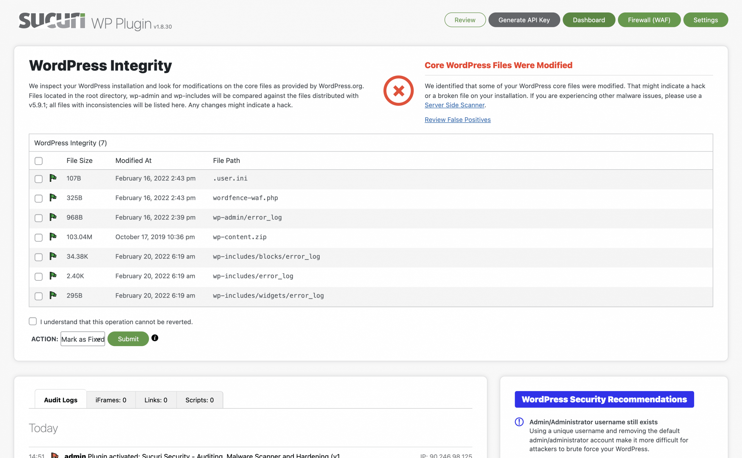 WordPress Sucuri Plugin Screenshot Conor Bradley Digital Agency