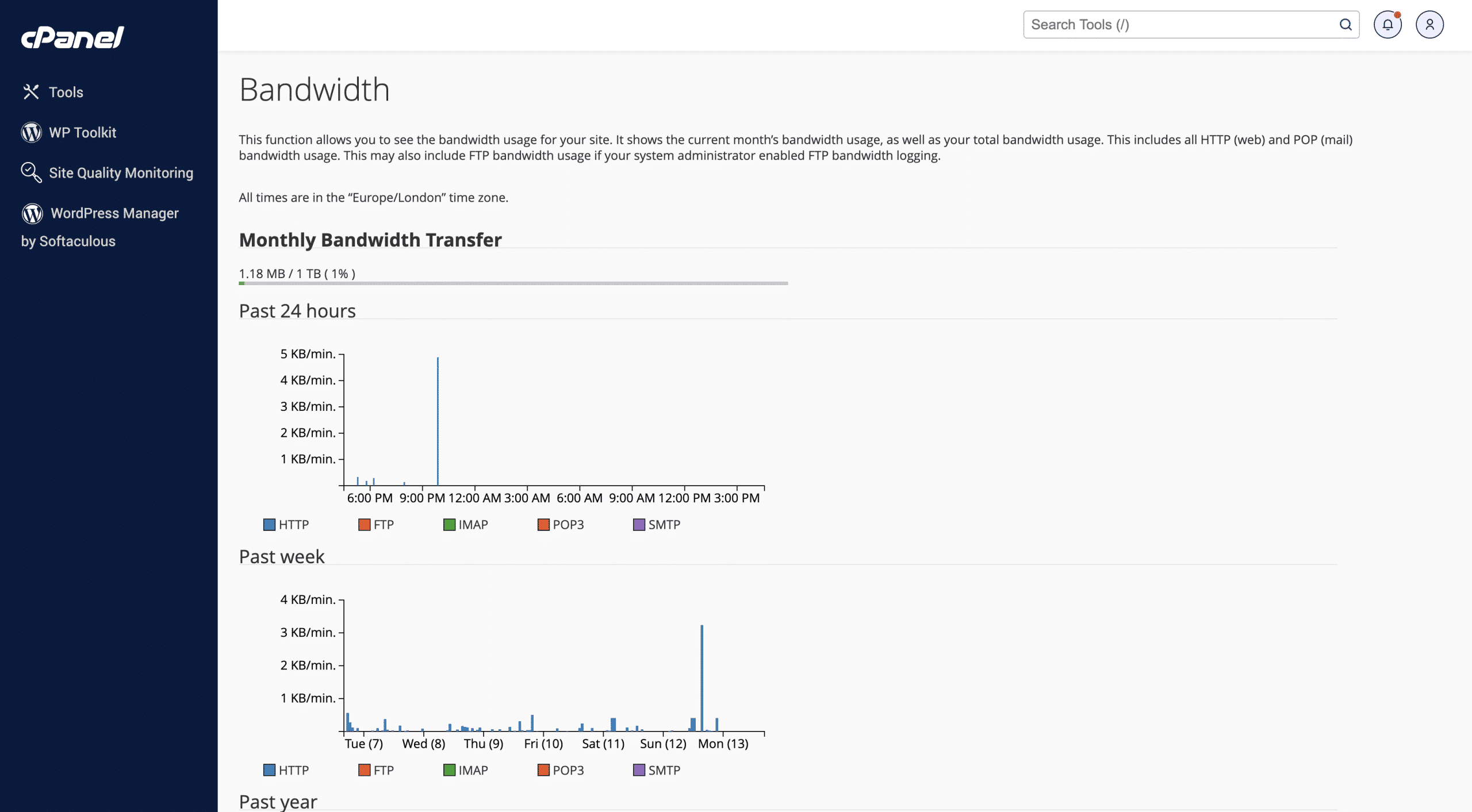 cPanel Bandwidth Screenshot