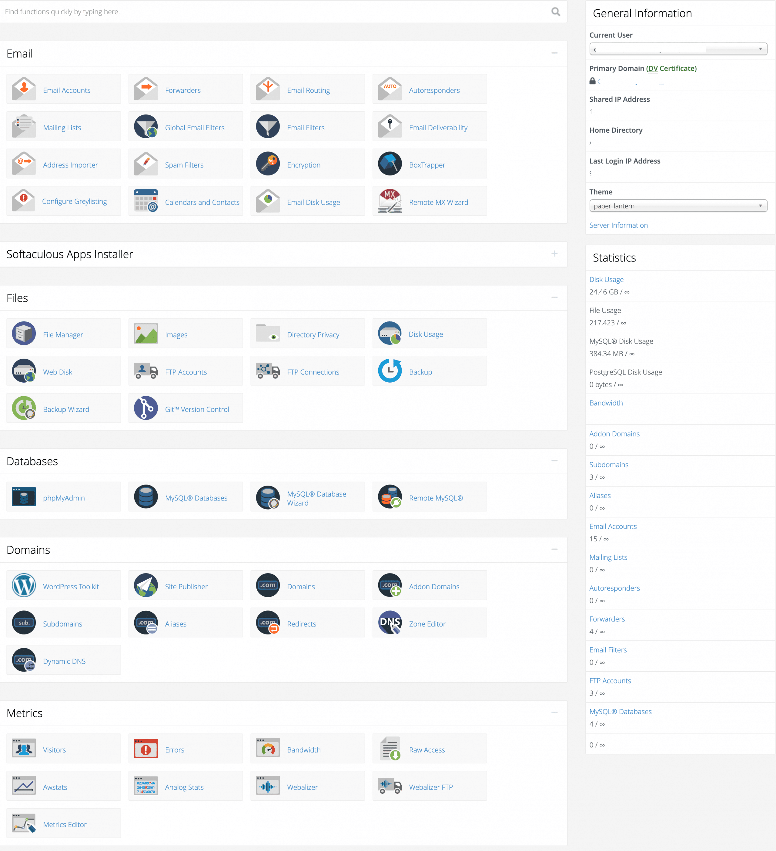 cPanel Dashboard Screenshot Conor Bradley Digital Agency