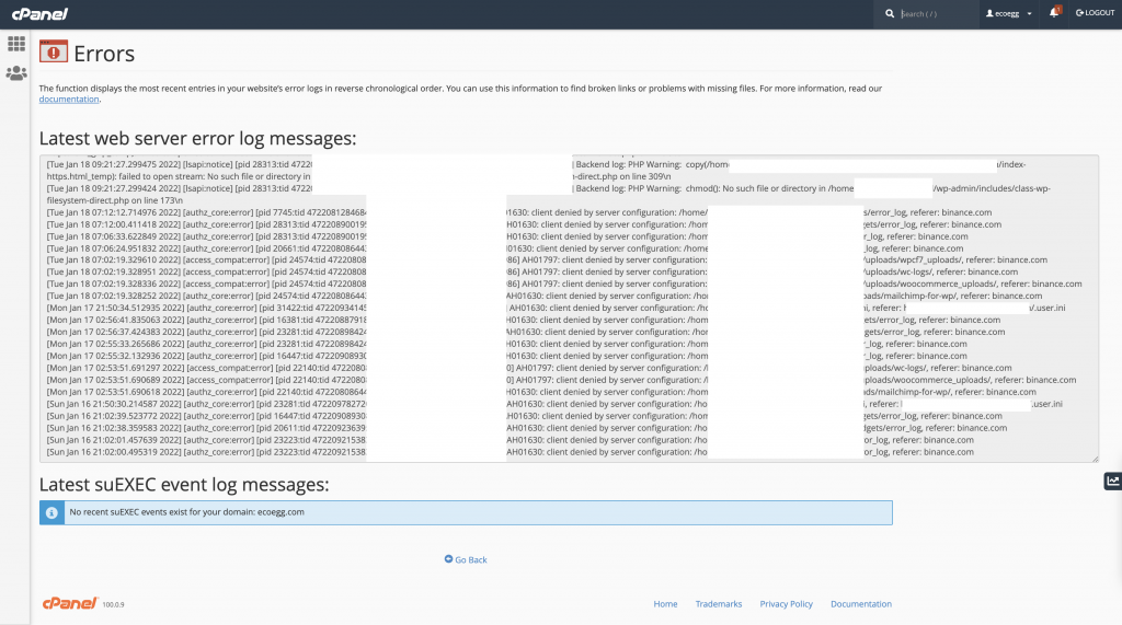 Cpanel error logging screenshot conor bradley digital agency 1