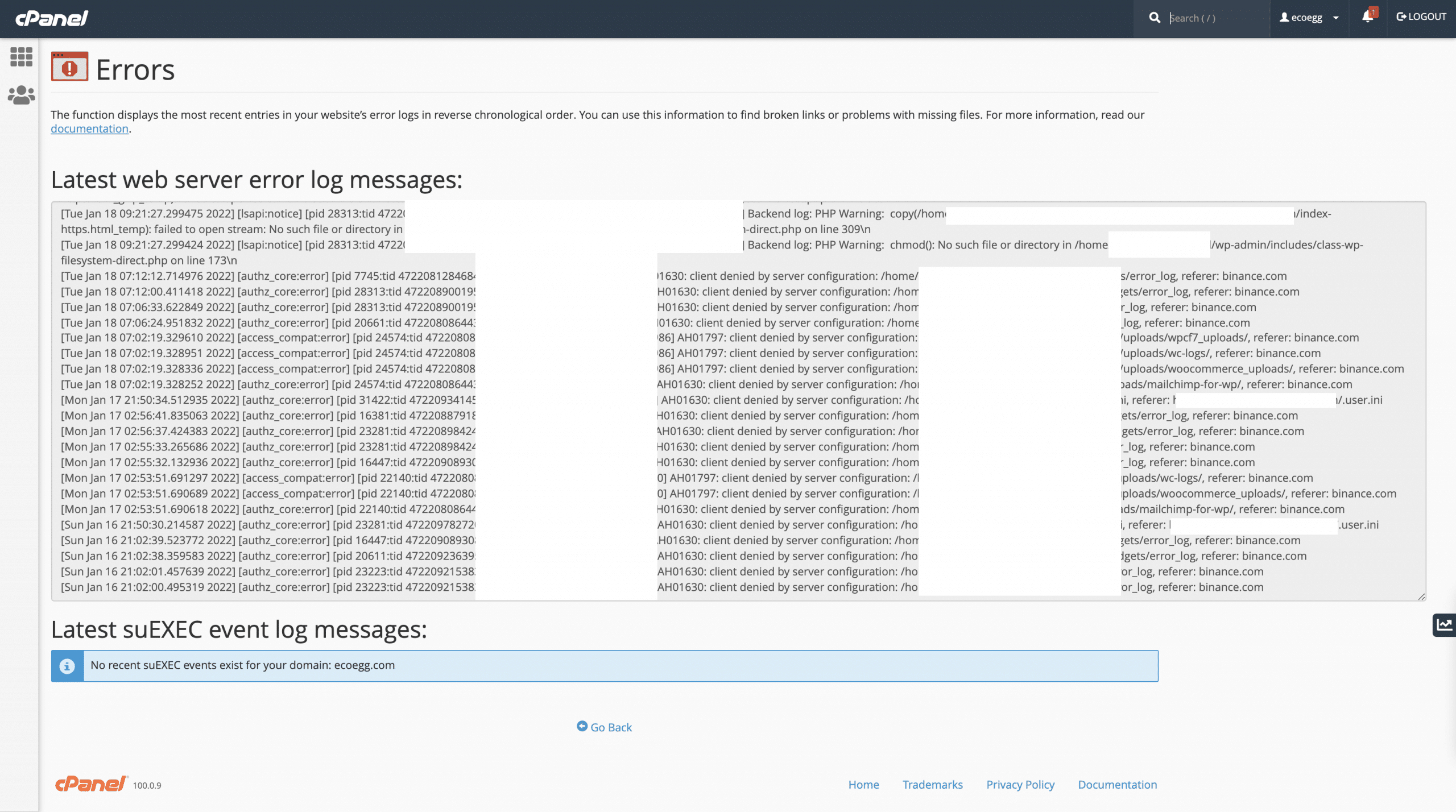 cPanel Error Logging Screenshot Conor Bradley Digital agency 1